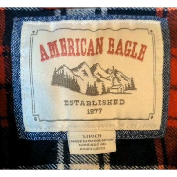 VTG American Eagle Flannel Shirt Men's Small Red Check Button Up Long Sleeve - Picture 6 of 8